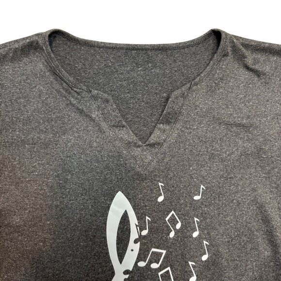 Treble Clef Music Note Top Size L Charcoal Gray Musiccore Graphic Tee 3/4 Sleeve - Picture 5 of 11